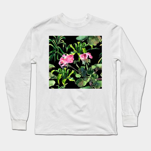 Seamless tropical flower Long Sleeve T-Shirt by Olga Berlet